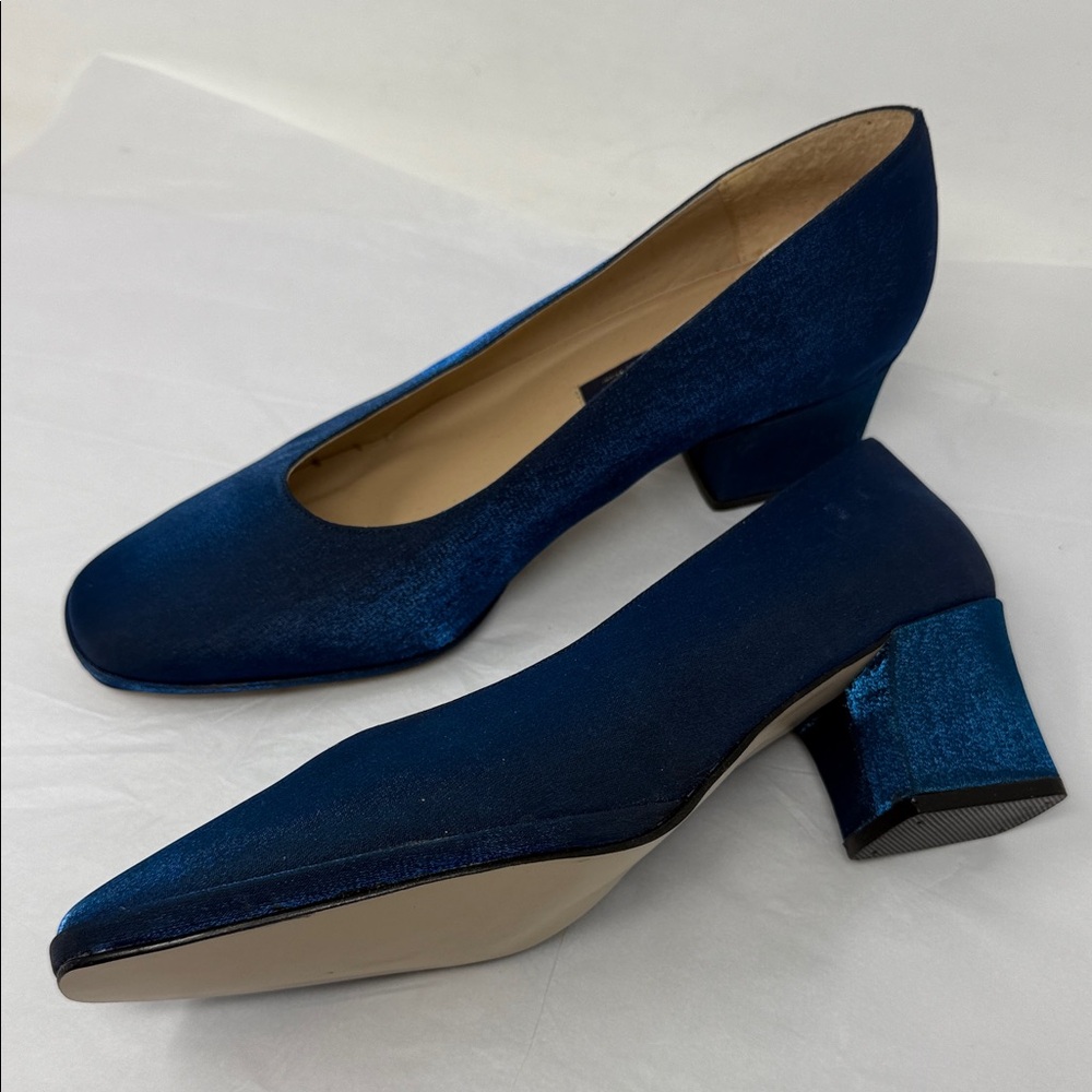 Frida blue glitter bling Block Heels closed toe 9 W pumps glam rock holiday